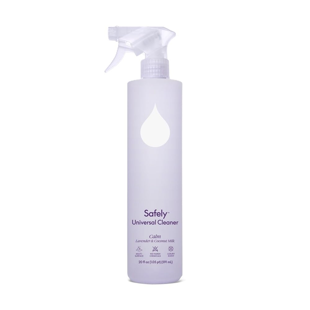 Safely bottle front view showing label, gentle clean for home surfaces
