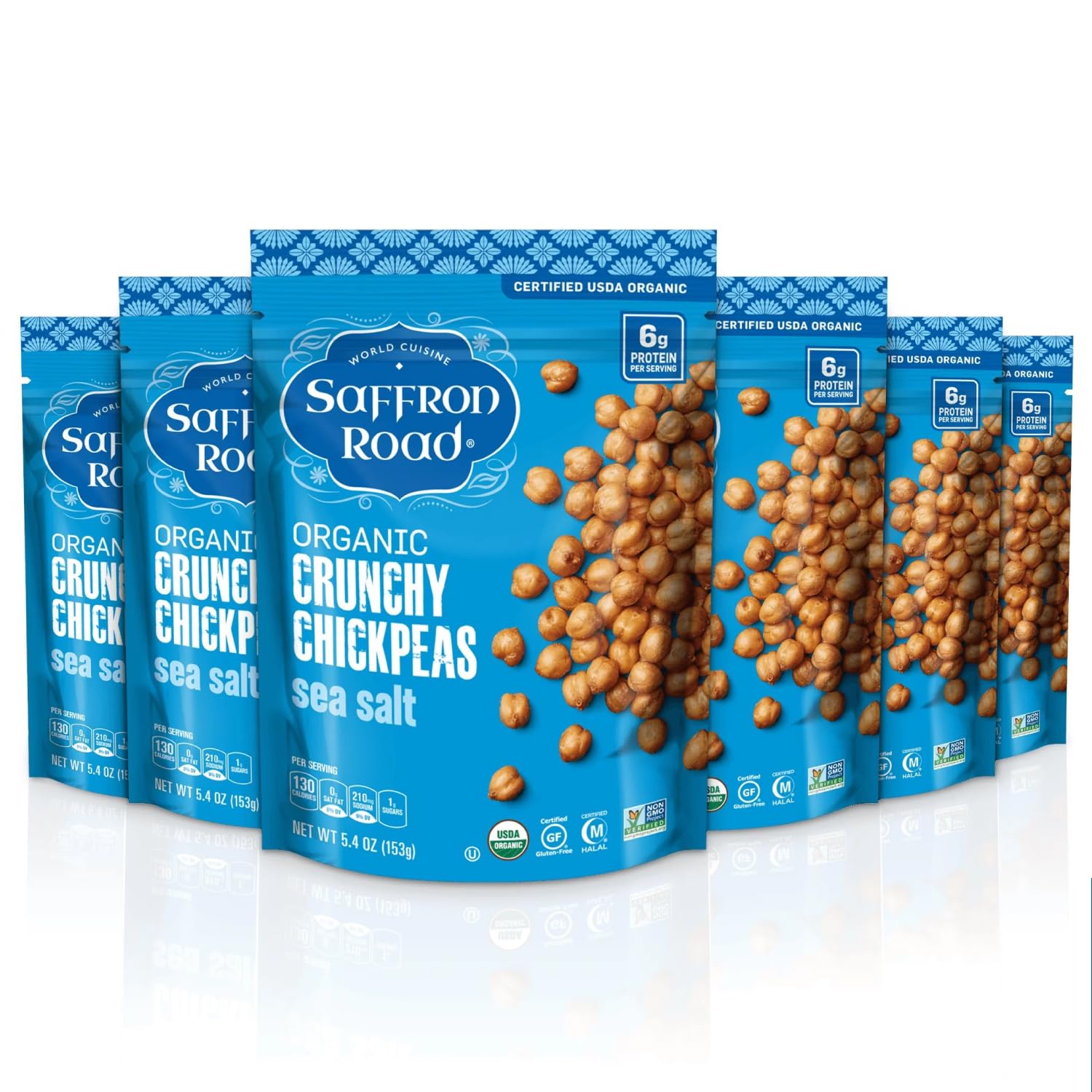 Saffron Road front pouch showing sea salt flavor and convenient pack benefit