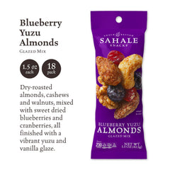 Sahale Snacks open pouch revealing glazed nuts and berries for easy snacking