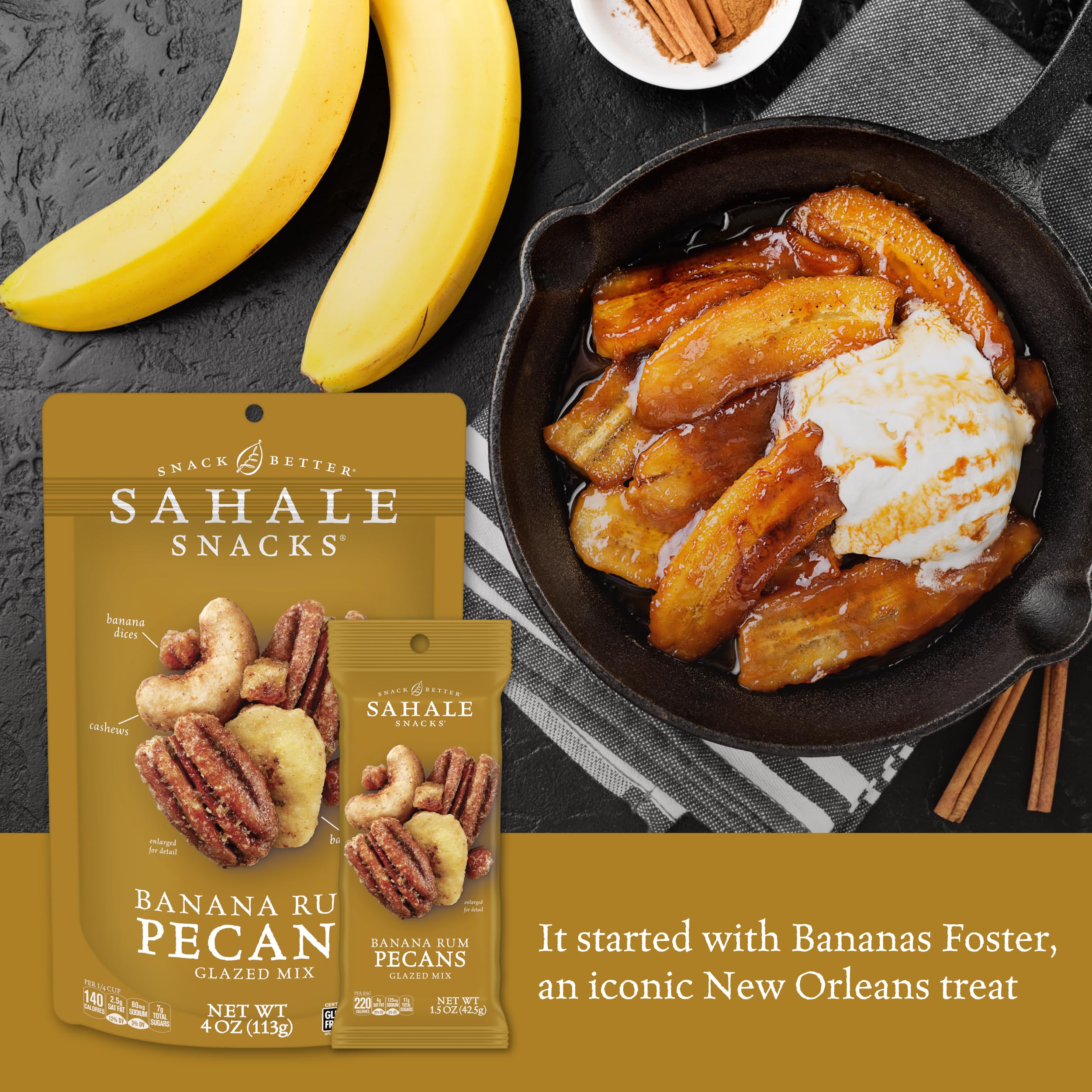 Sahale Snacks banana chips and diced banana detail providing crunchy fruity contrast