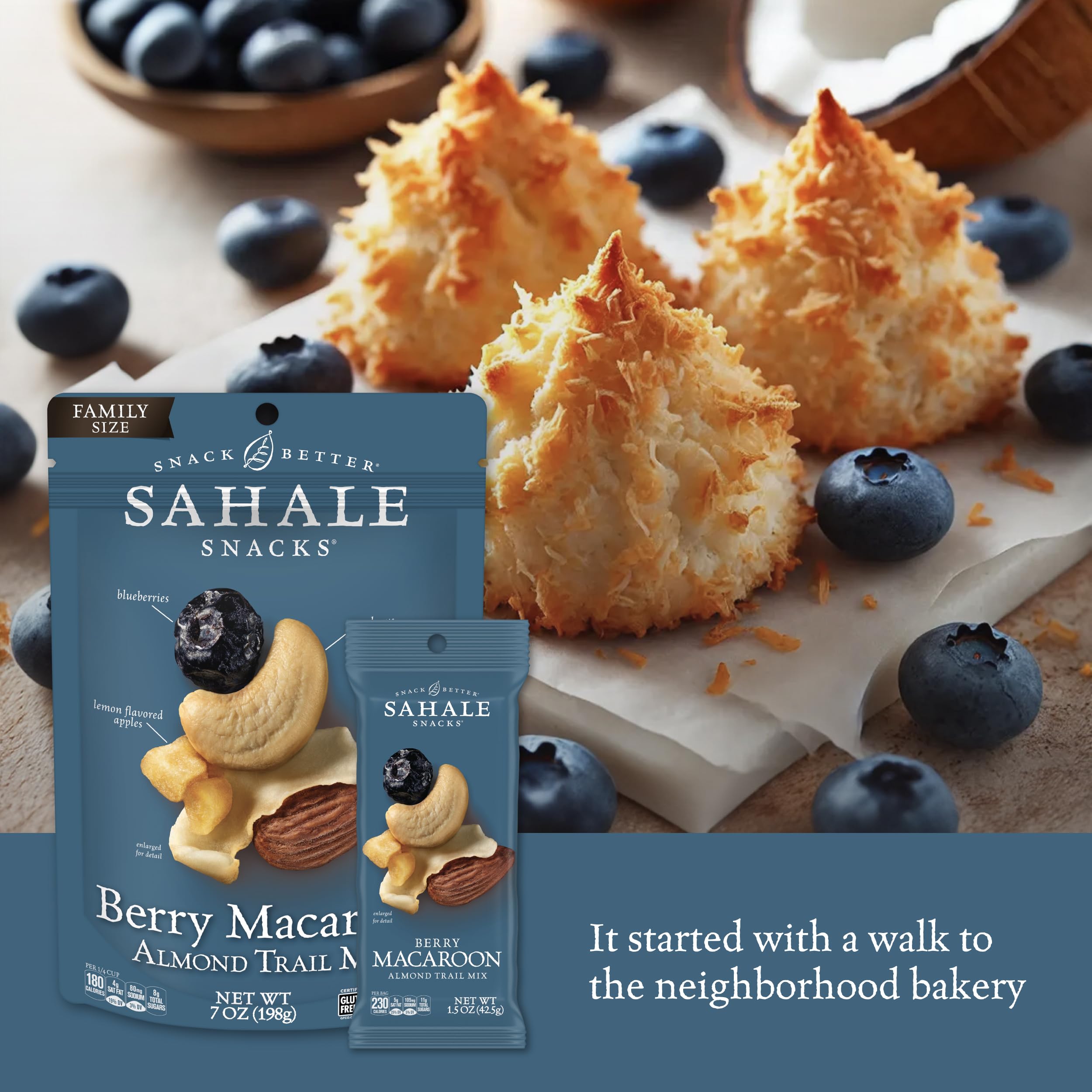 Sahale Snacks close-up of toasted coconut and dry-roasted almonds highlighting crunchy flavor