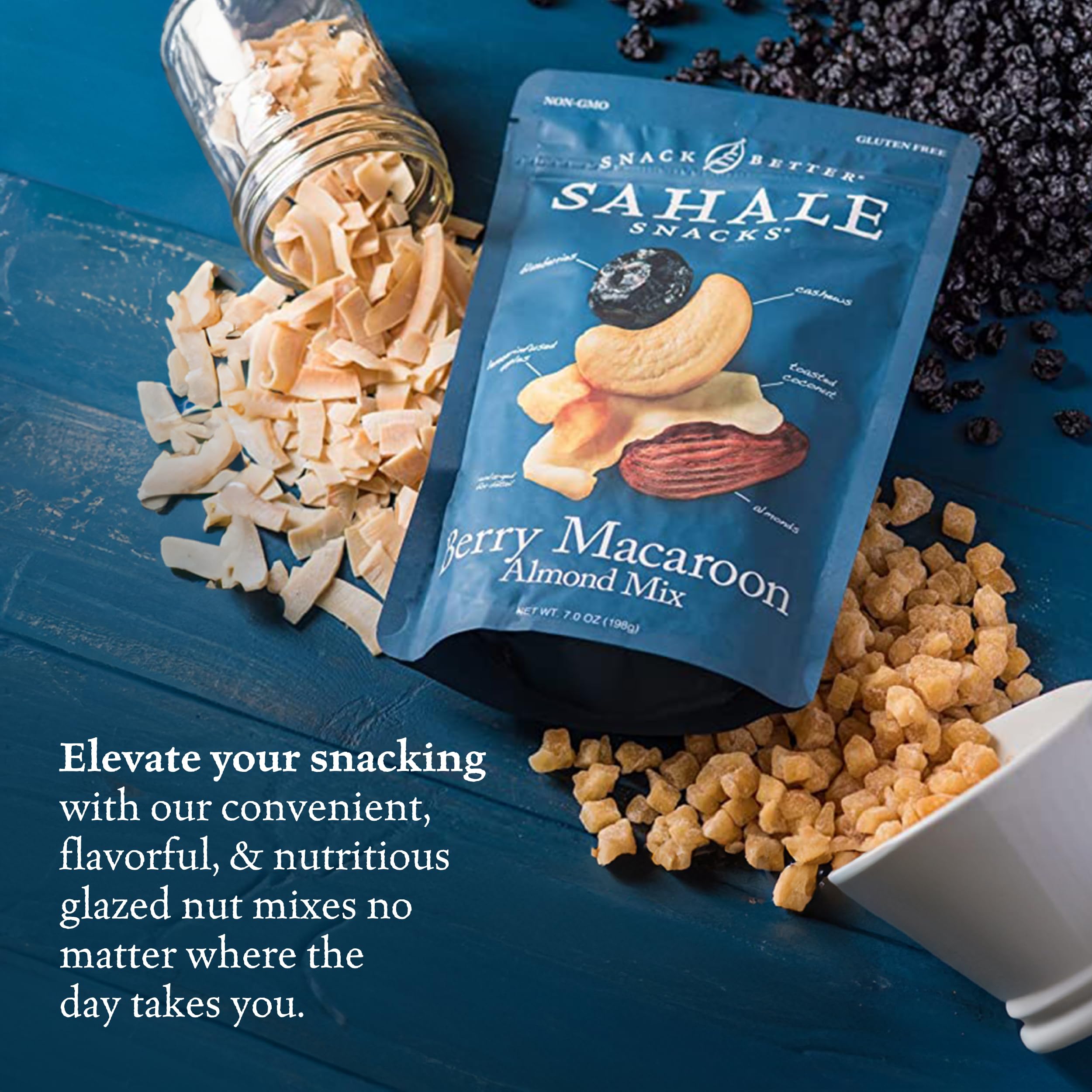 Sahale Snacks pouch in hand for scale showing compact single-serve portion control