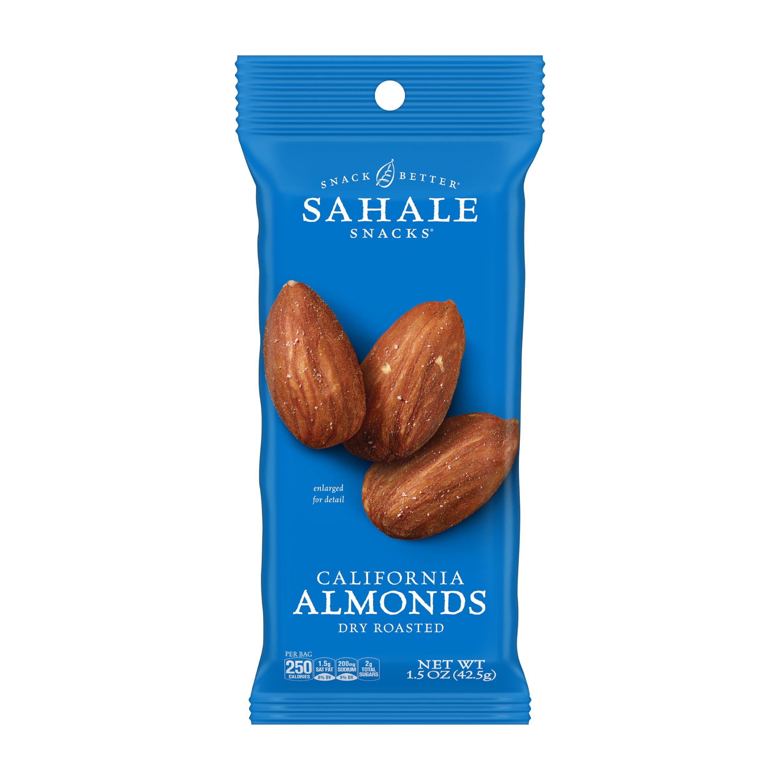 Sahale Snacks front packaging showing 18 single-serve pouches and branding benefit convenience