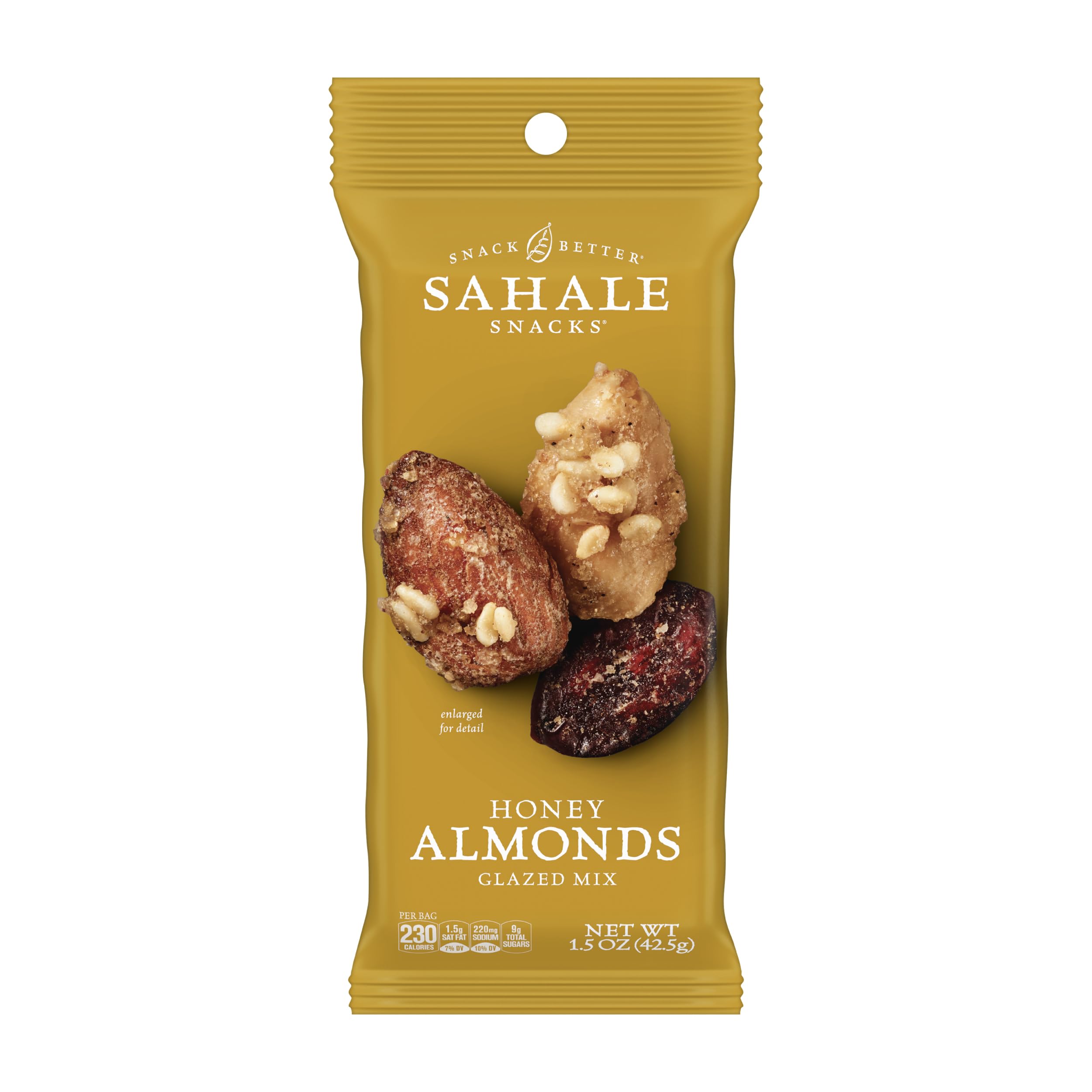 Sahale Snacks front packaging showing grab-and-go 1.5 oz bag and benefits