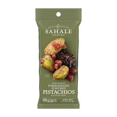 Sahale Snacks front packaging showing 1.5 oz pouch and branding benefits
