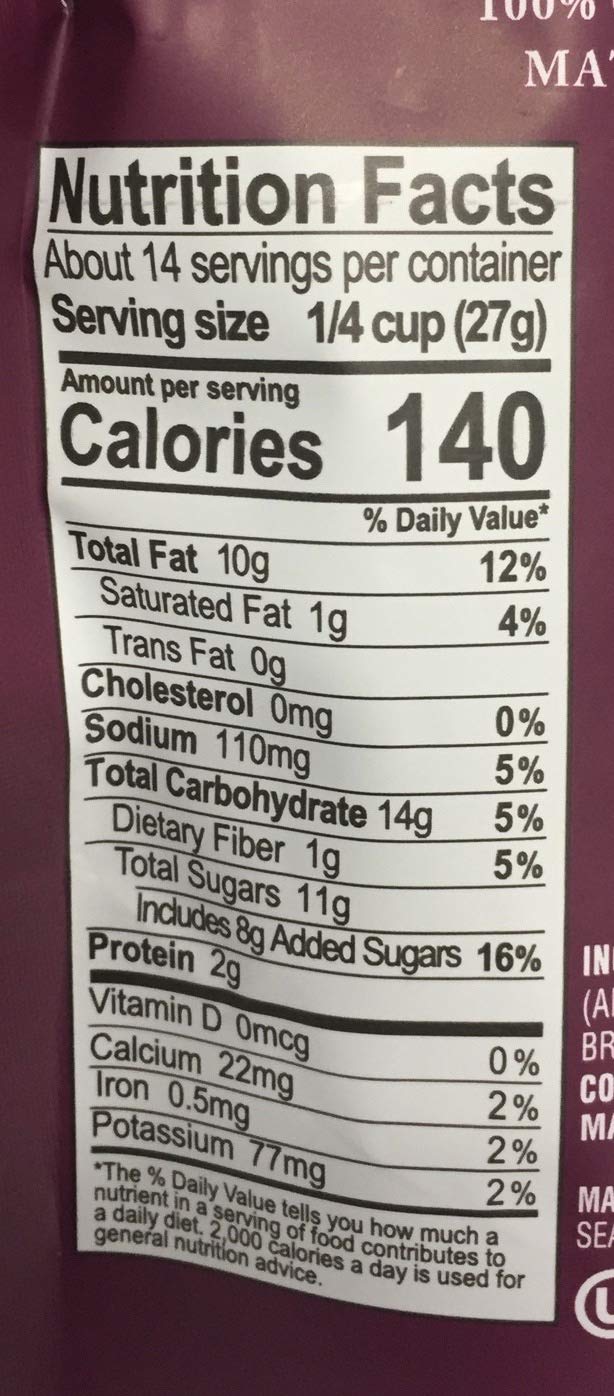 Sahale Snacks pouch held in hand to show 13.3 oz scale, demonstrates portable portion