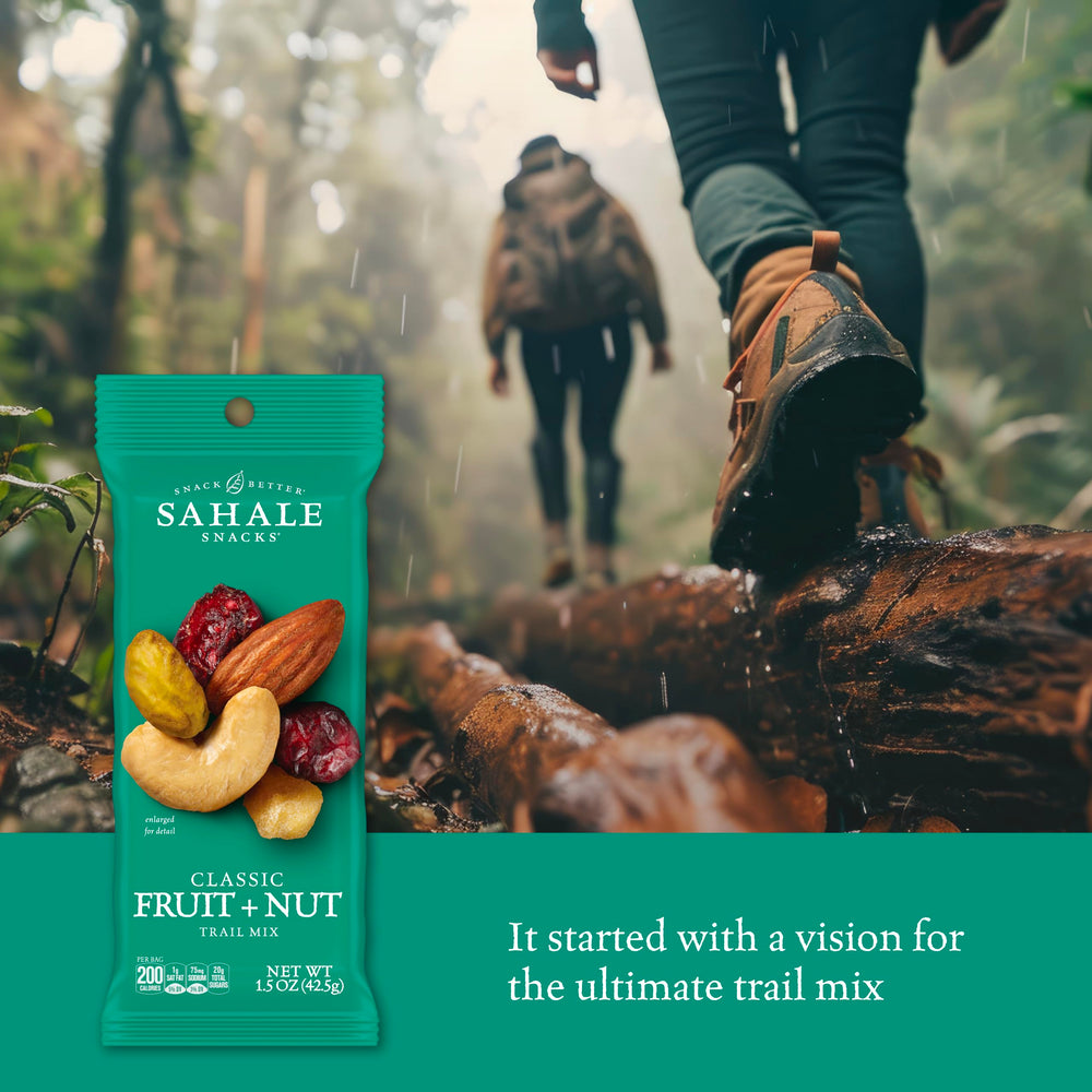 Sahale Snacks single-serve pouch held in hand for grab-and-go convenience