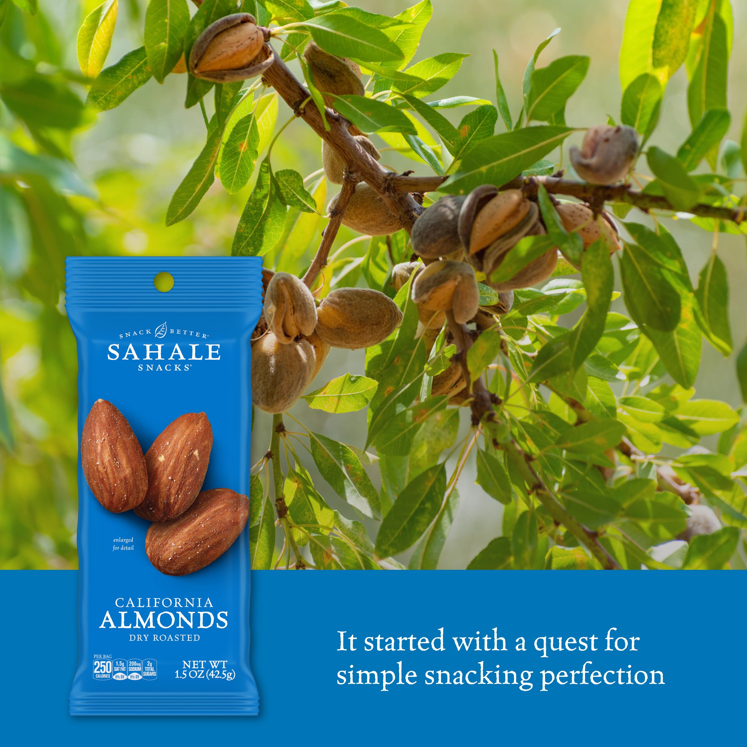 Sahale Snacks single-serve pouch opened with almonds visible for effortless on-the-go snacking