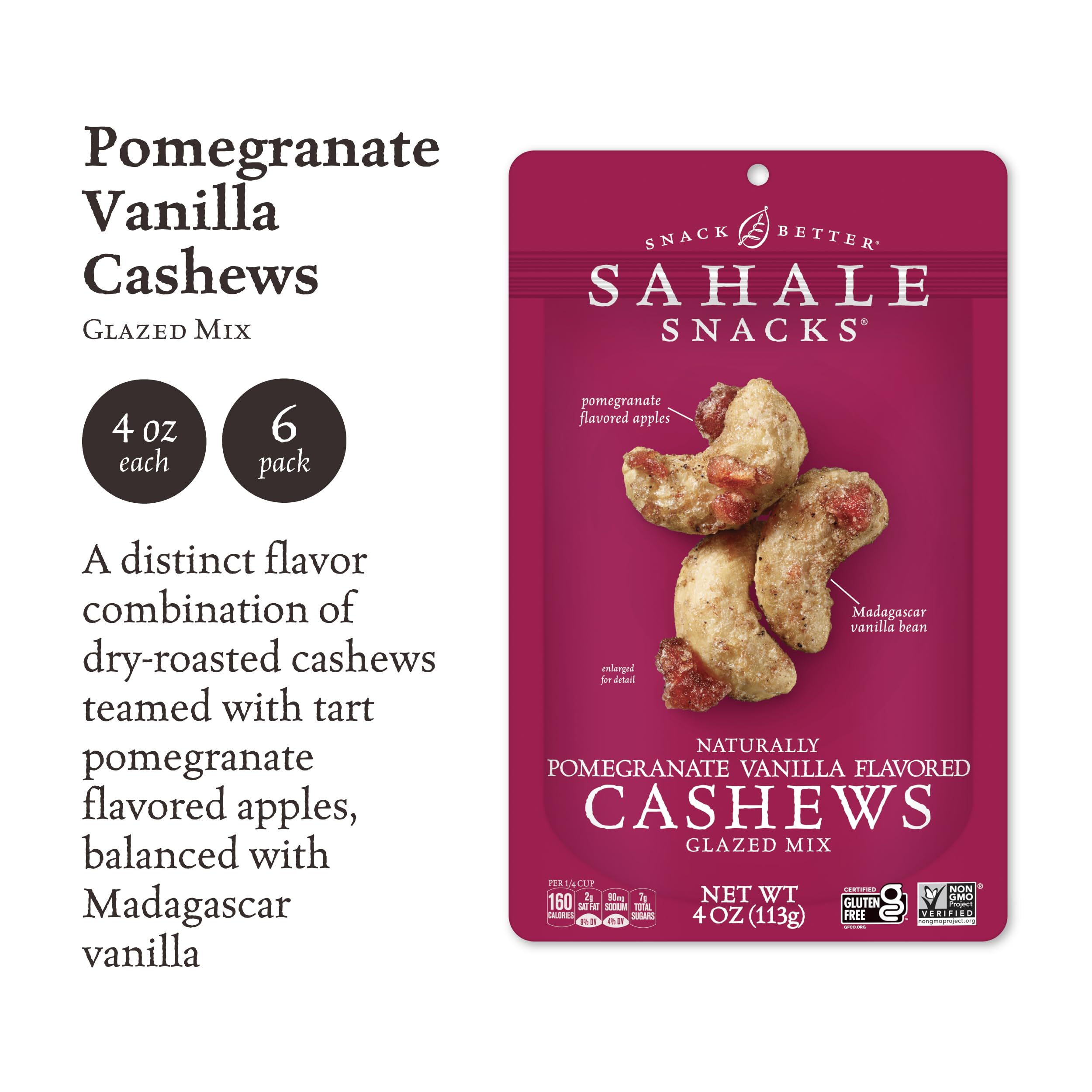 Sahale Snacks closeup of dry roasted cashews texture, delivers buttery crunch