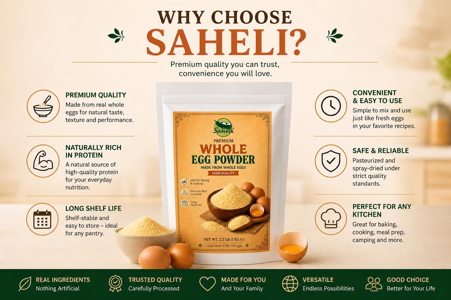 mixing Saheli egg powder with water in bowl showing quick blending for recipe readiness