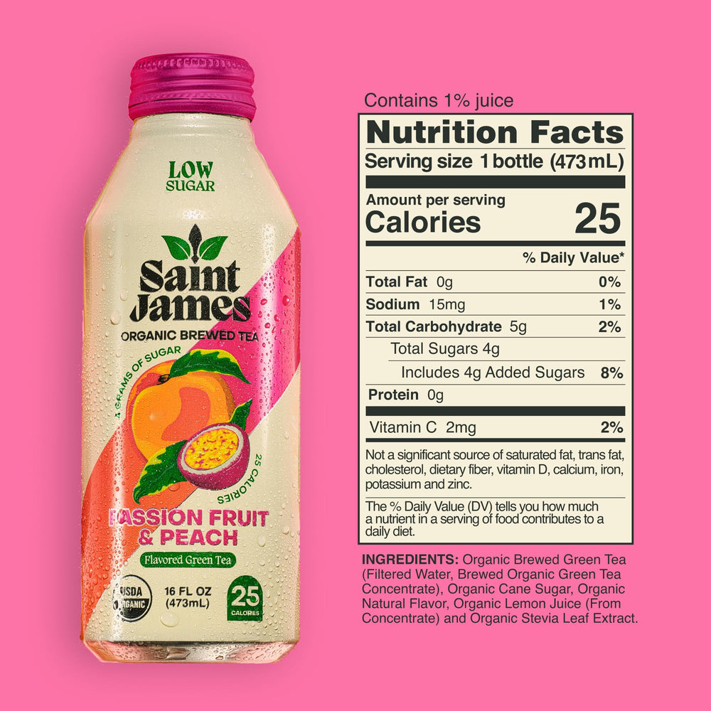Saint James bottle held in hand showing 16 oz scale and portable convenience