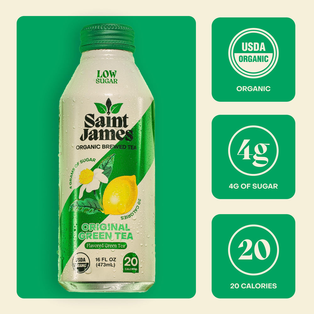 Saint James close-up of bottle label highlighting organic claims
