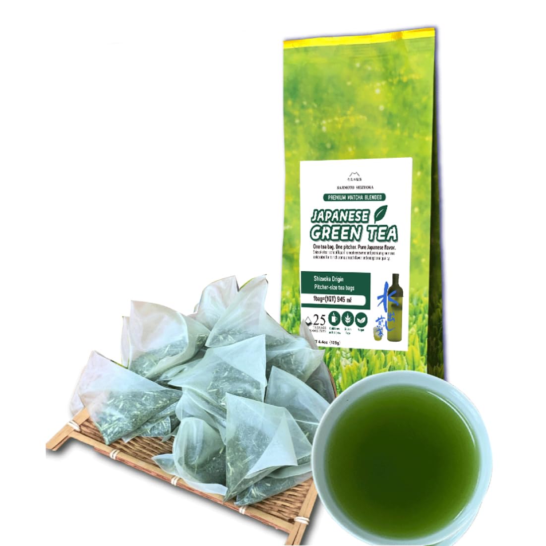 SAJIMOTO TEA front packaging showing premium pitcher-sized green tea