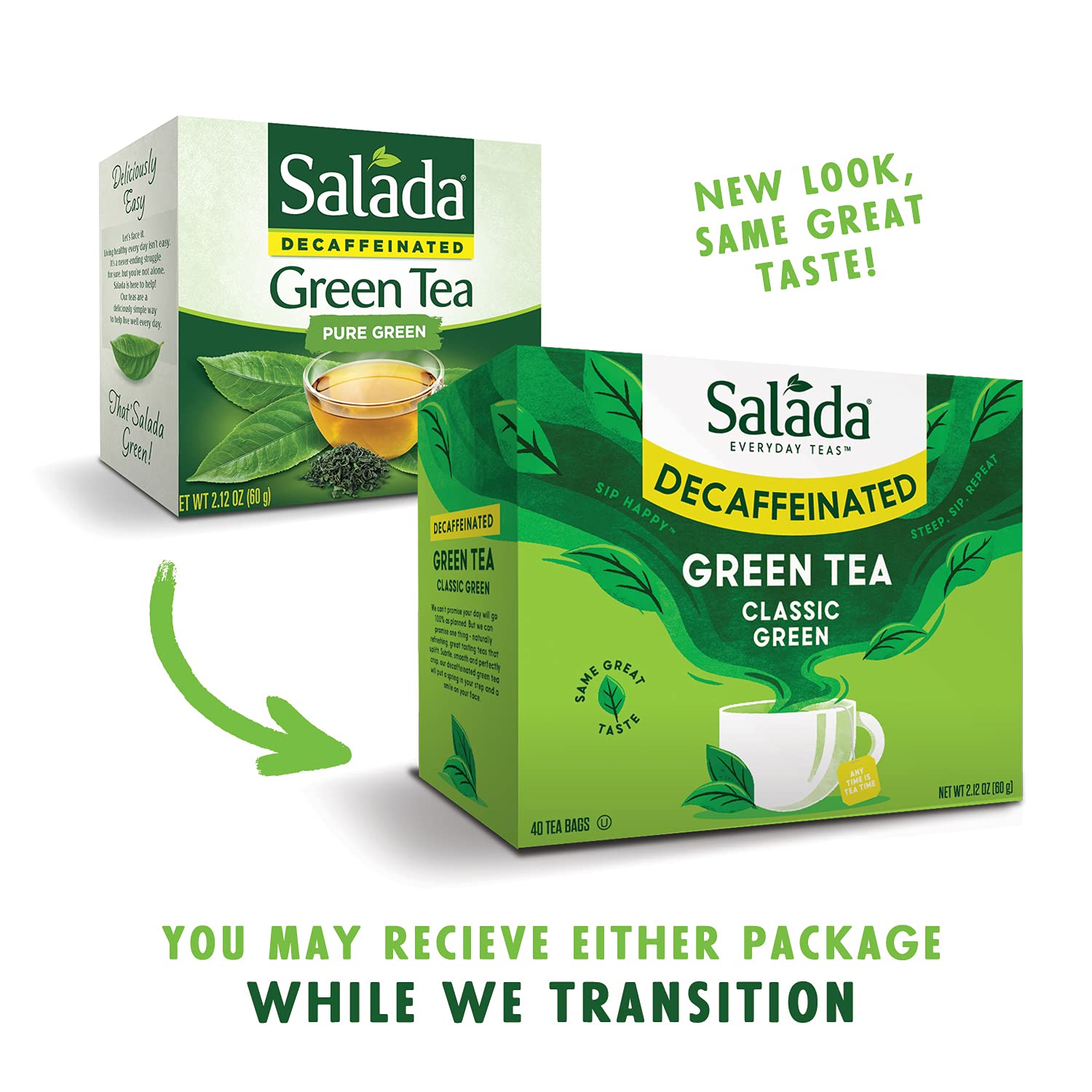 Salada decaf green tea stored in kitchen pantry for convenient everyday hydration