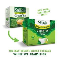 Salada decaf green tea stored in kitchen pantry for convenient everyday hydration