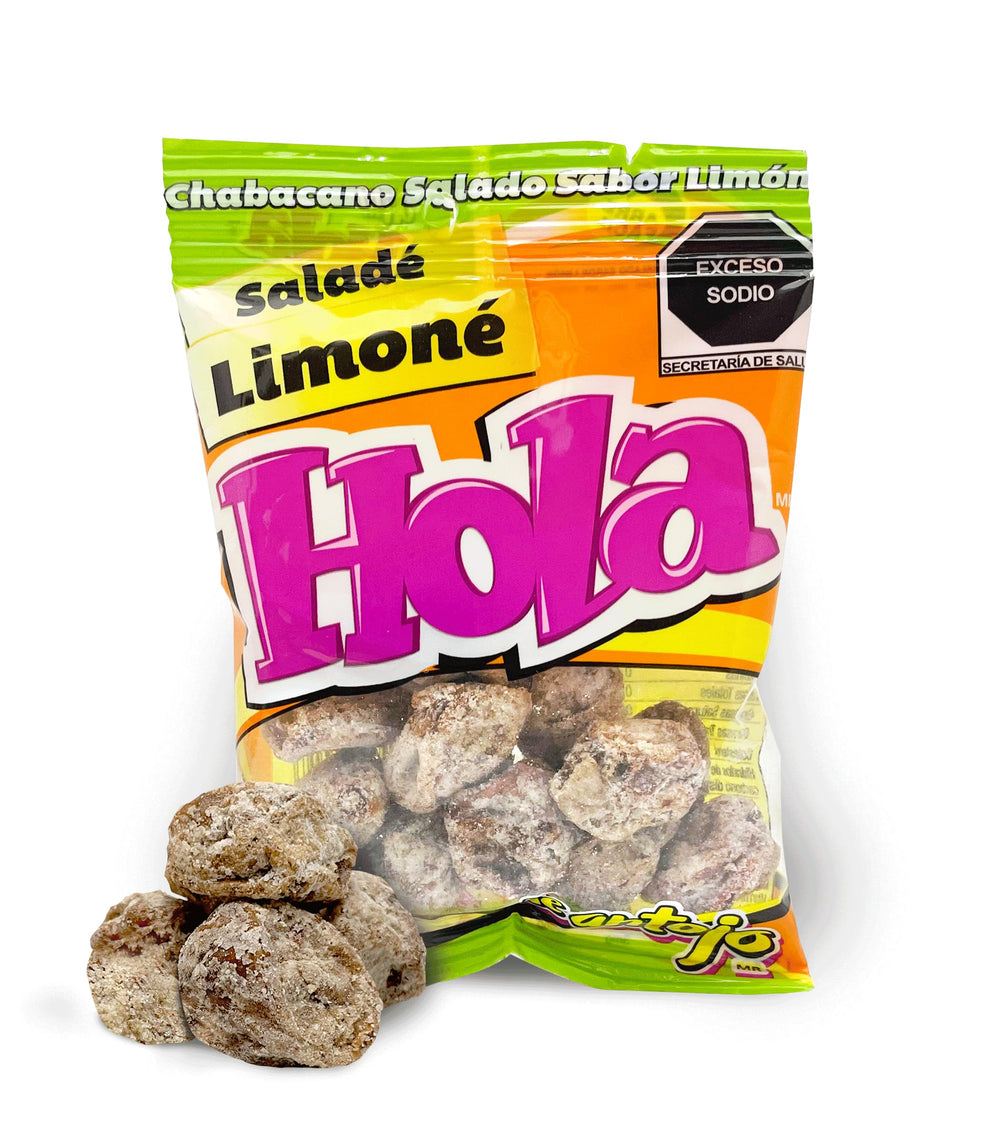 Saladulces HOLA Lobito front pouch showing lemon salted apricot, convenient single-serve