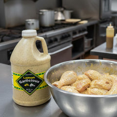 Salamida marinade bottle beside grilled fish, showing brand adding bright flavor