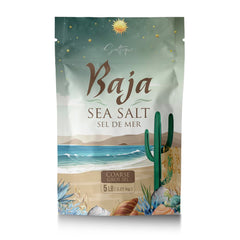 Saltique front packaging 5lb bag showing brand and coarse salt benefits