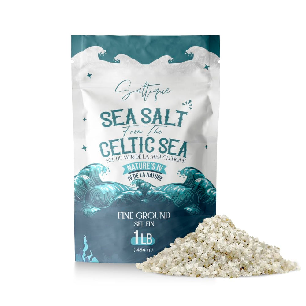 Saltique front pack showing label and 1 lb pouch for clear product ID and storage