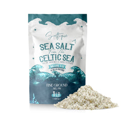 Saltique front pack showing label and 1 lb pouch for clear product ID and storage