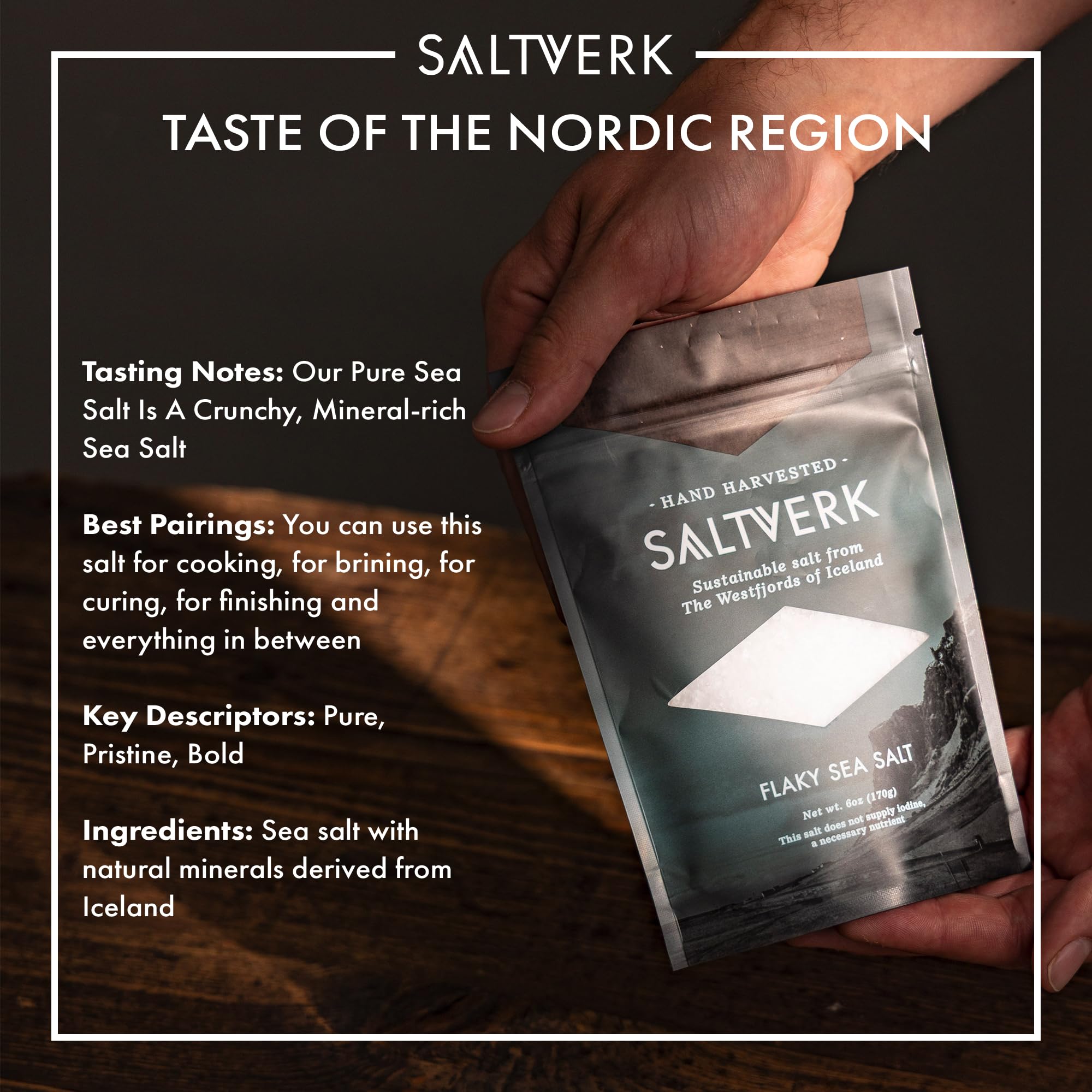 Saltverk flake close-up texture highlighting crunchy, mineral-rich crystals