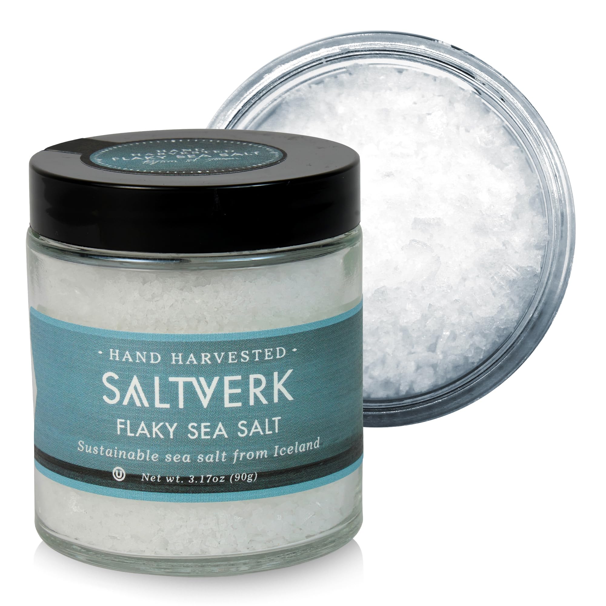 Saltverk front packaging 3.17 oz showing brand and compact jar, ideal for chefs