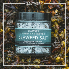 Saltverk open jar with visible flakes conveying freshness and easy finishing use benefit