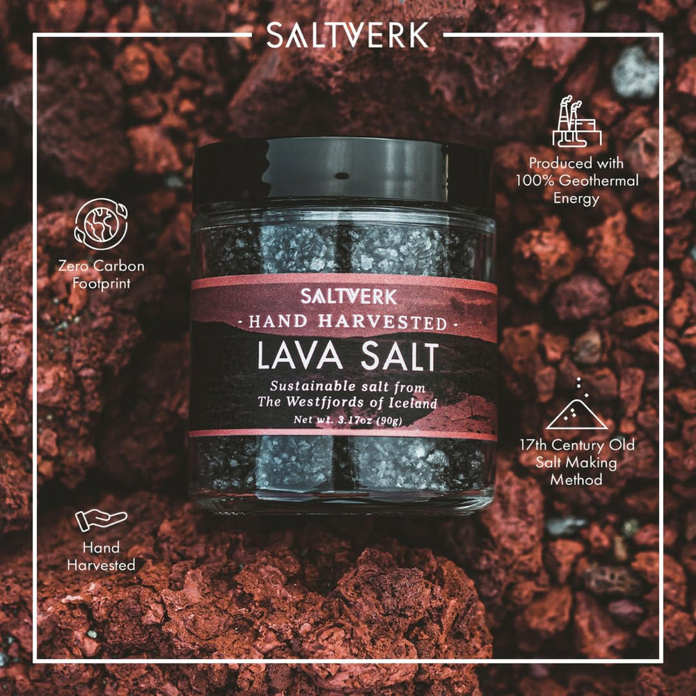 Detail of activated charcoal blended with Saltverk sea salt, provides dramatic color