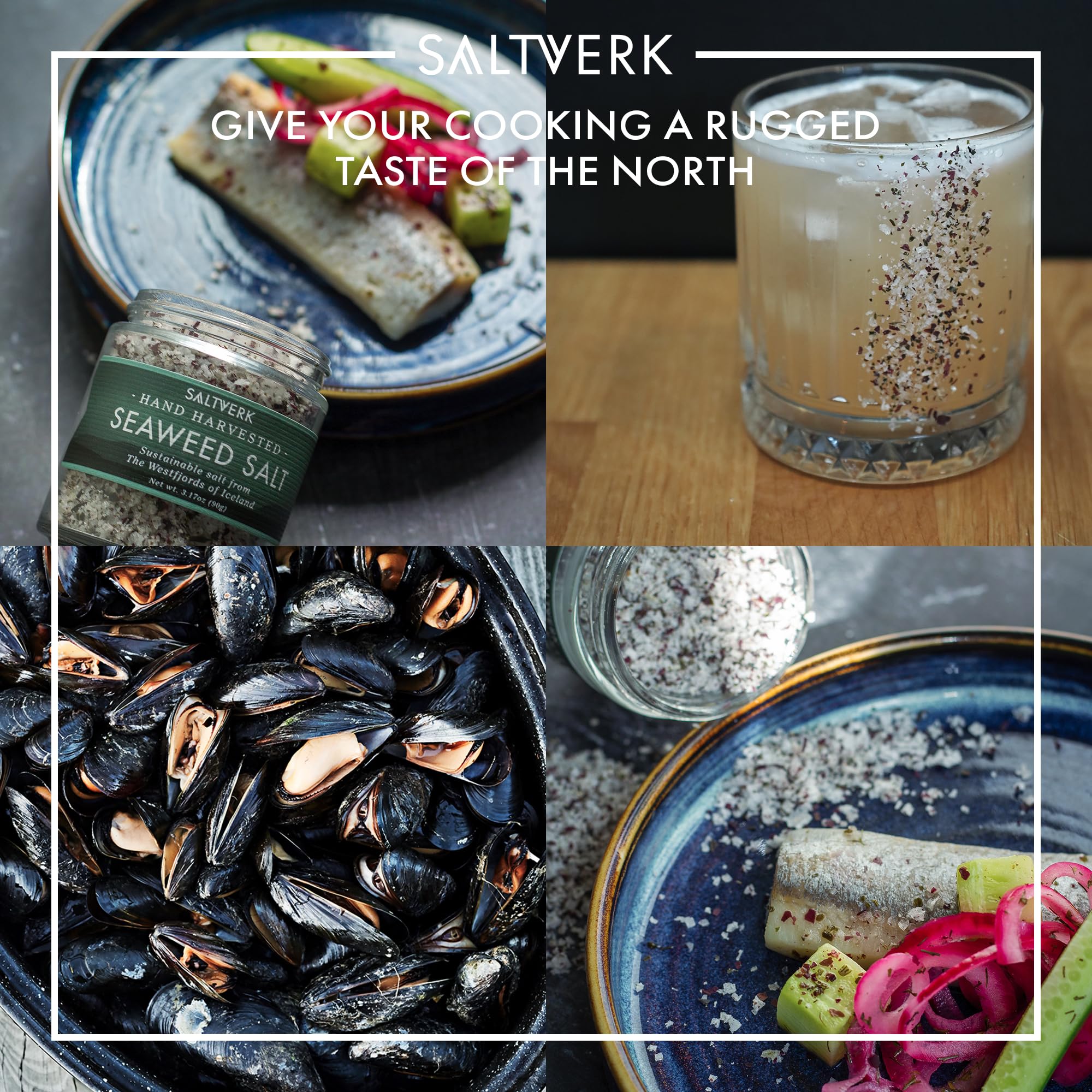 Saltverk being poured over salad illustrating finishing touch and balanced seasoning benefit