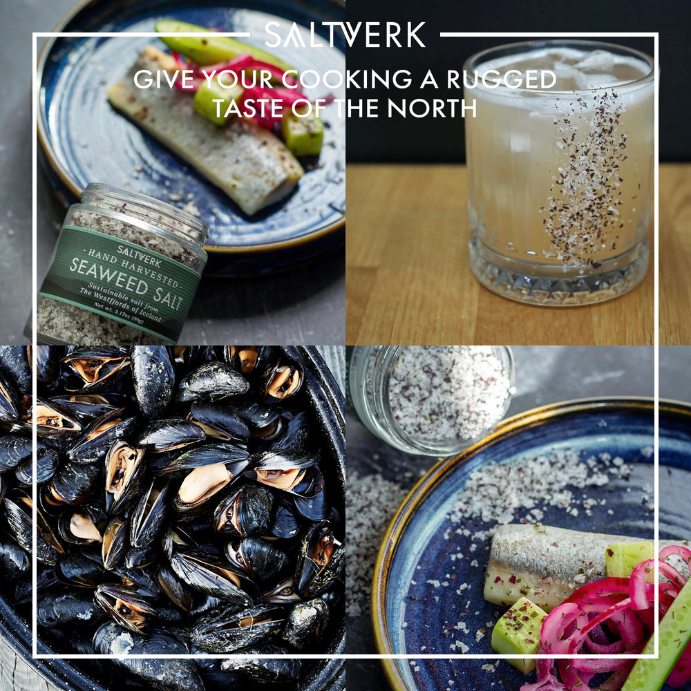 Saltverk being poured over salad illustrating finishing touch and balanced seasoning benefit