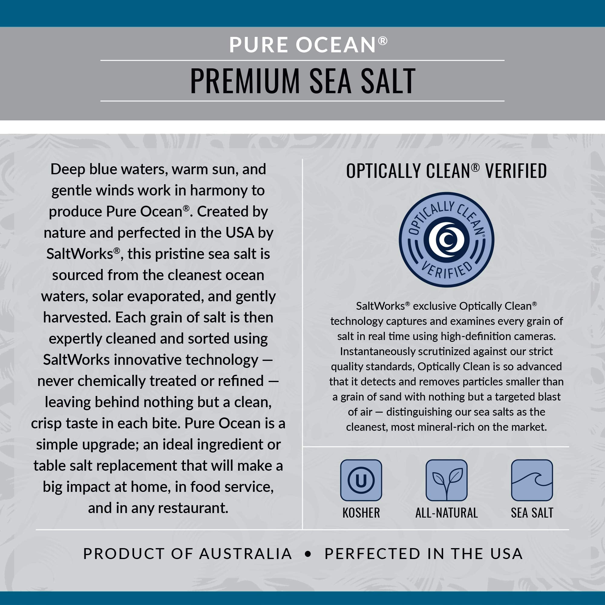 SaltWorks Pure Ocean close-up of coarse crystals highlights texture and visual finish benefit