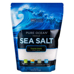 SaltWorks Pure Ocean front packaging shows 5 lb bag and clean branding benefit: clear supply
