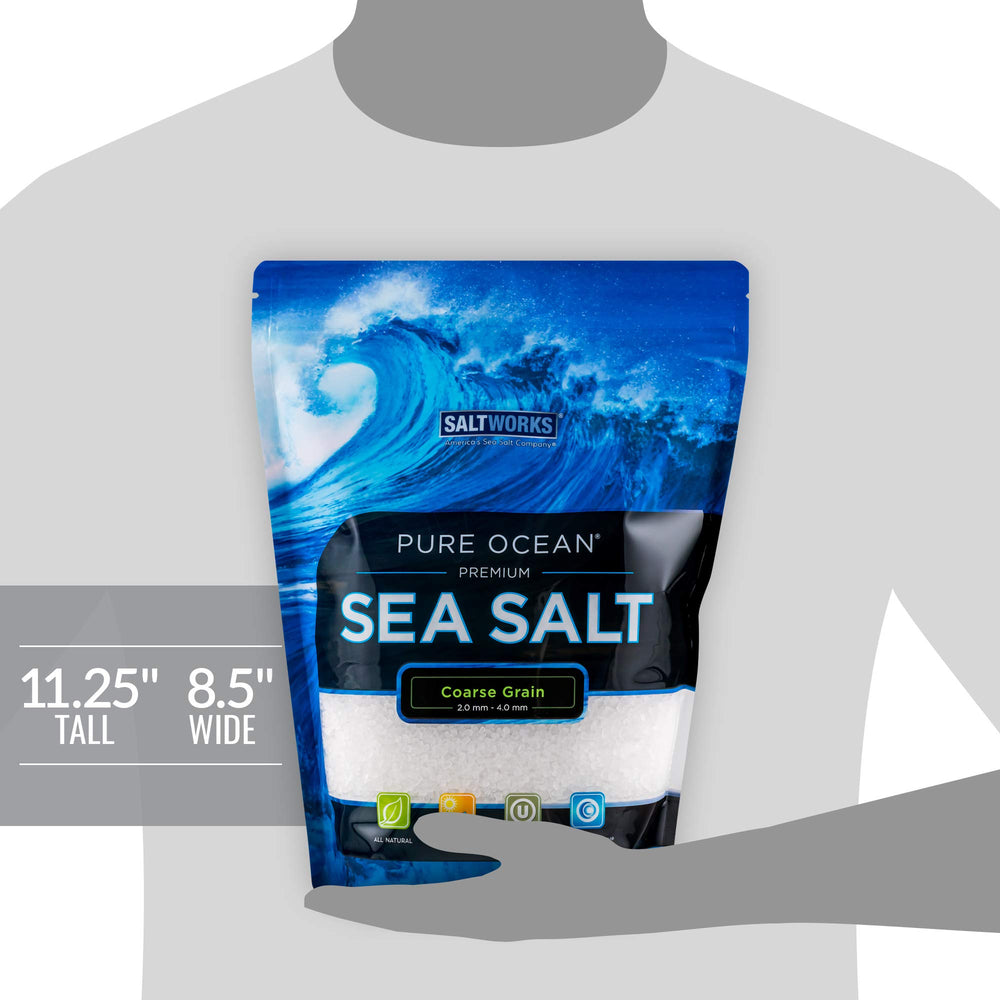 SaltWorks Pure Ocean sprinkled on cooked seafood enhancing flavor and attractive presentation