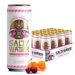 SaltyWater Fruit Punch front can showing branding and flavor benefits