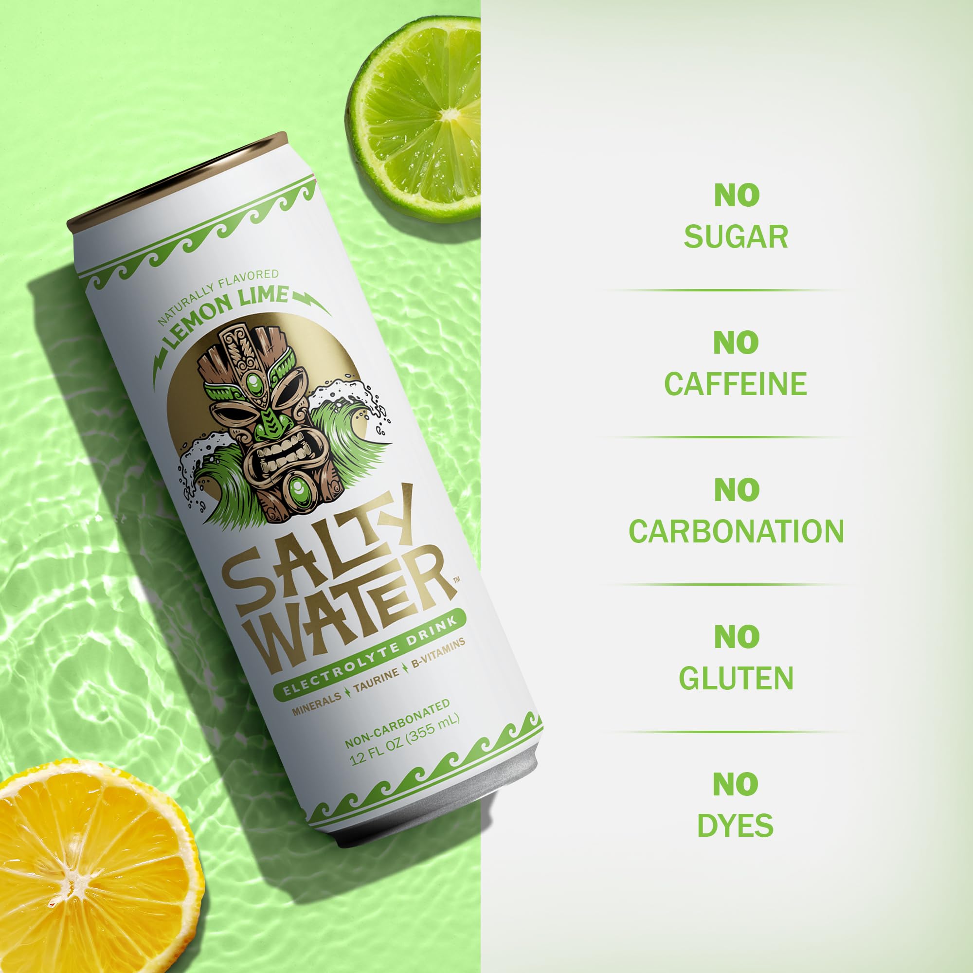 SaltyWater lemon lime size comparison with hand to demonstrate portable 12 oz can convenience