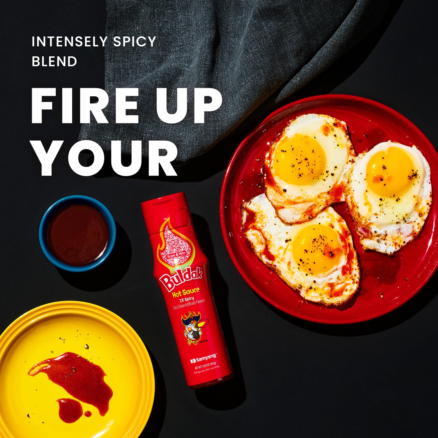 SAMYANG sauce in a dipping bowl beside fried chicken, perfect for snacking