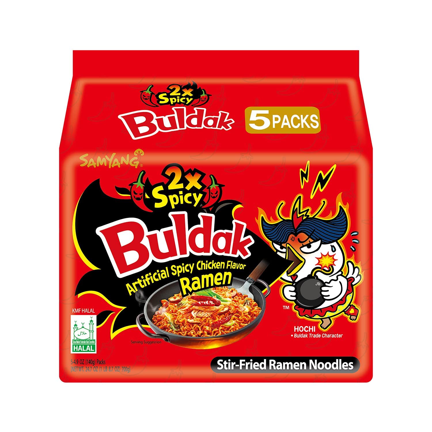 SAMYANG front packaging showing bold 2X spicy ramen, ready-to-cook convenience