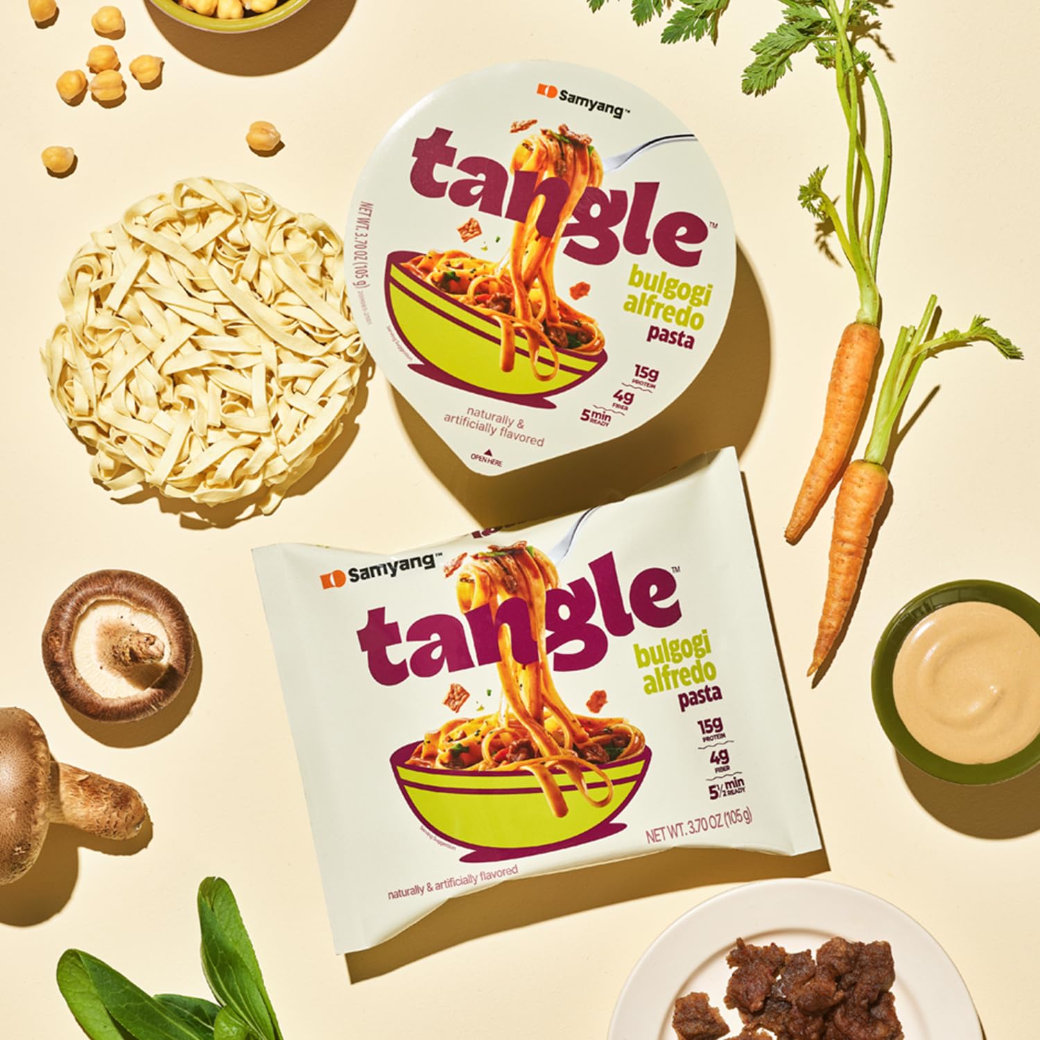 SAMYANG close-up of fettuccine texture, demonstrates firm chew benefit