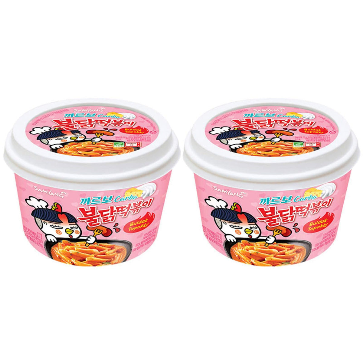 SAMYANG front packaging of Carbo Buldak Tteokbokki showing product benefits