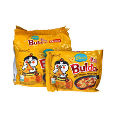 Samyang front packaging showing five ramen packs and clear flavor label for easy selection