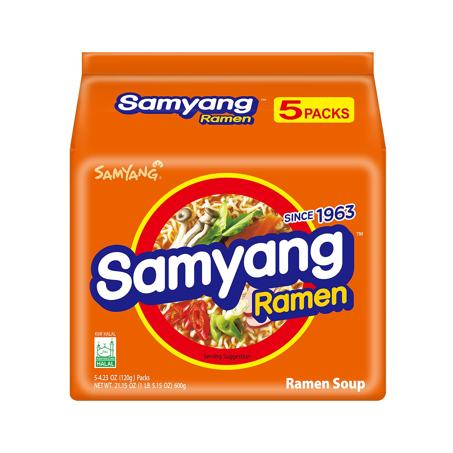 SAMYANG front packaging showing five individual ramen packs and branding benefit easy storage