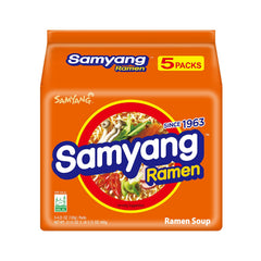 SAMYANG front packaging showing five individual ramen packs and branding benefit easy storage