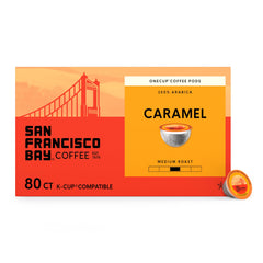 SAN FRANCISCO BAY front packaging showing caramel pods and benefits