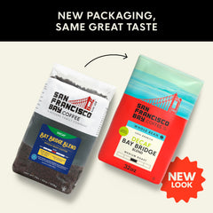 San Francisco Bay back label detailing roast, certifications, and origin