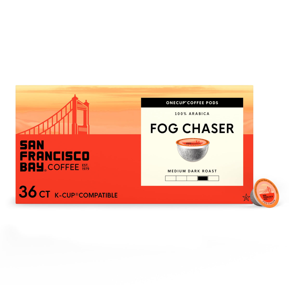 San Francisco Bay front packaging showing Fog Chaser pods and benefits