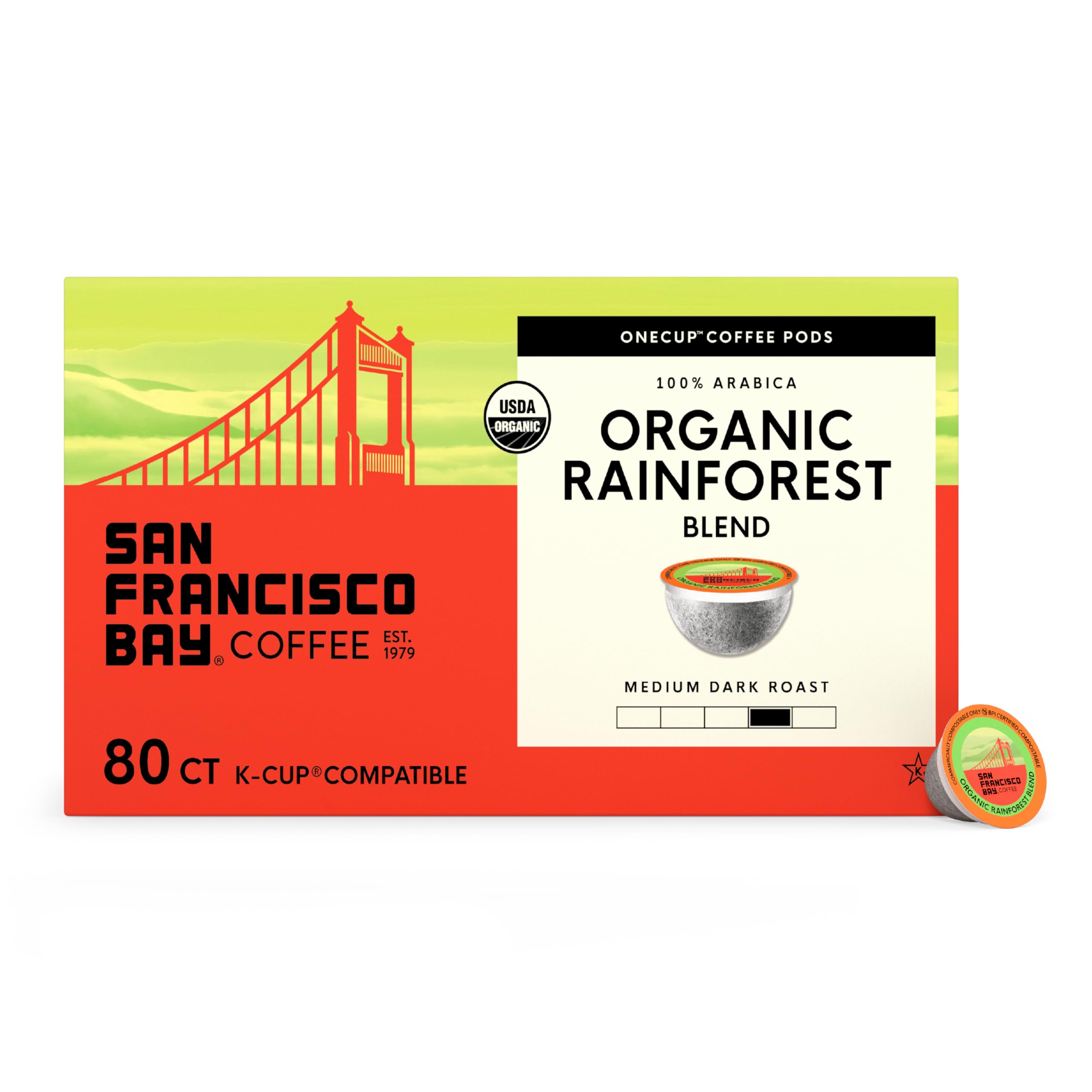SAN FRANCISCO BAY front packaging showing Rainforest Blend and 80 count convenience