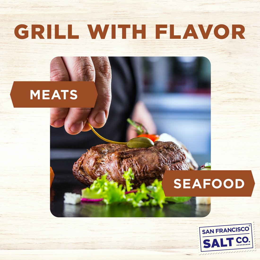 San Francisco Salt Company sprinkled on grilled salmon enhancing smoky flavor