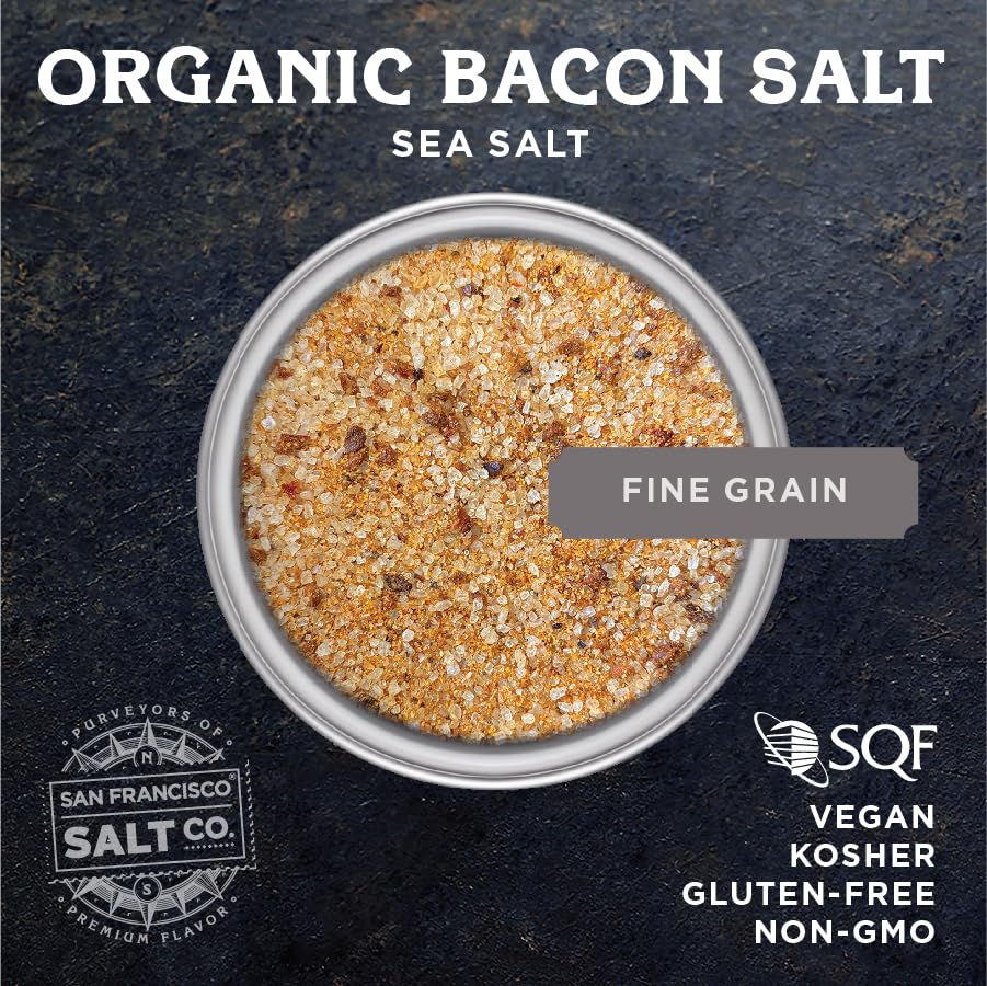 San Francisco Salt Company close-up of fine-grain bacon flavored salt illustrating texture and even seasoning