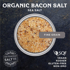 San Francisco Salt Company close-up of fine-grain bacon flavored salt illustrating texture and even seasoning