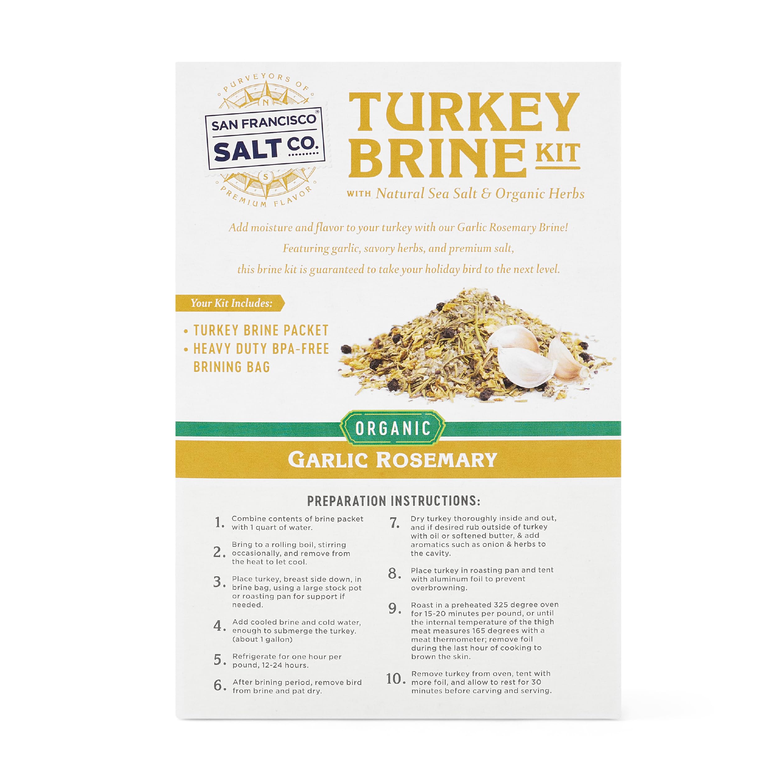 San Francisco Salt Company BPA-free brine bag and included 13 oz seasoning kit benefit